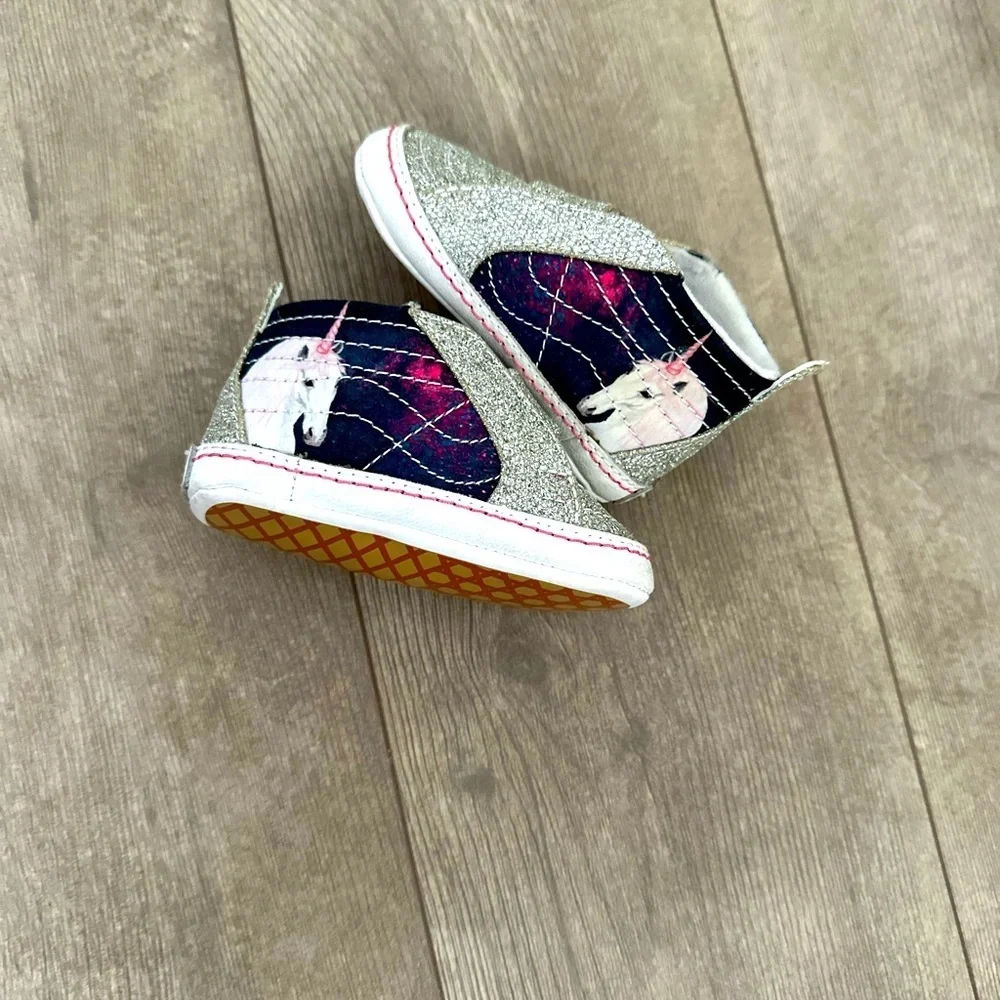 Vans Infant Baby Girl Unicorn Silver Glitter SK8-Hi Crib Sneakers Shoes Size 3